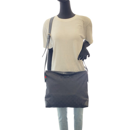 Gucci Shoulder Bag 308930 Gg Canvas, Leather Black Crossbody Shoulder Bag Unisex Sherry Line Women