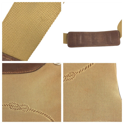 Prada Shoulder Bag Canvas, Leather Beige Brown Silvermetal Shoulder Bag Messenger Bag Logo Jacquard