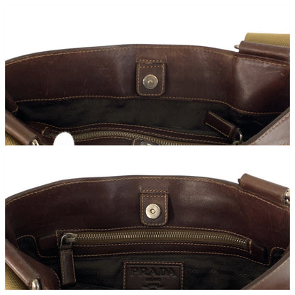 Prada Shoulder Bag Canvas, Leather Beige Brown Silvermetal Shoulder Bag Messenger Bag Logo Jacquard