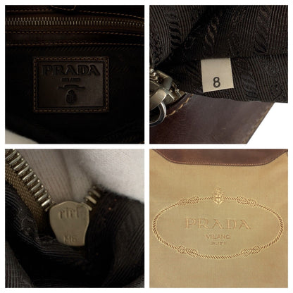 Prada Shoulder Bag Canvas, Leather Beige Brown Silvermetal Shoulder Bag Messenger Bag Logo Jacquard