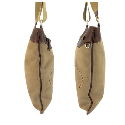 Prada Shoulder Bag Canvas, Leather Beige Brown Silvermetal Shoulder Bag Messenger Bag Logo Jacquard