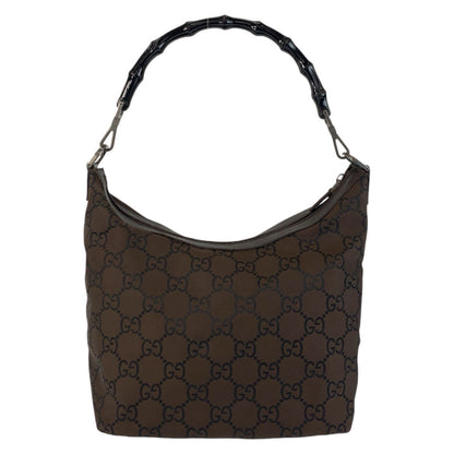 Gucci Shoulder Bag 000 0531 Nylon Brown Bamboo Gg Pattern Women