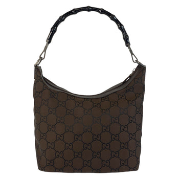 Gucci Shoulder Bag 000 0531 Nylon Brown Bamboo Gg Pattern Women