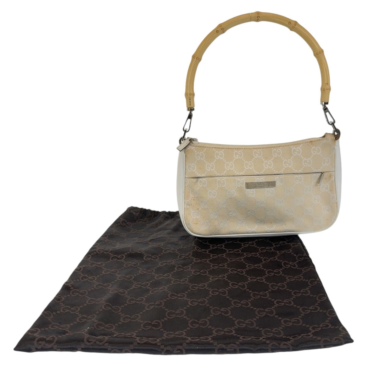 Gucci Shoulder Bag 001 3870 Gg Canvas, Leather White Beige Shoulder Bag Handbag Accessory Pouch