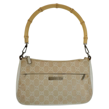 Gucci Shoulder Bag 001 3870 Gg Canvas, Leather White Beige Shoulder Bag Handbag Accessory Pouch