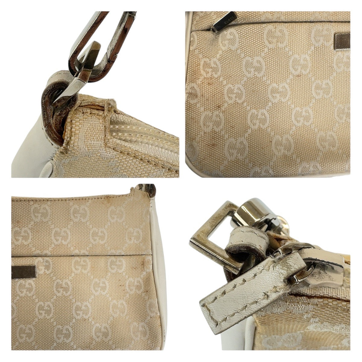 Gucci Shoulder Bag 001 3870 Gg Canvas, Leather White Beige Shoulder Bag Handbag Accessory Pouch