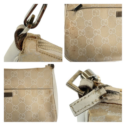 Gucci Shoulder Bag 001 3870 Gg Canvas, Leather White Beige Shoulder Bag Handbag Accessory Pouch