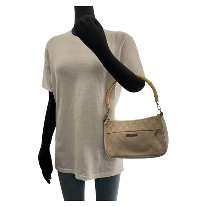 Gucci Shoulder Bag 001 3870 Gg Canvas, Leather White Beige Shoulder Bag Handbag Accessory Pouch