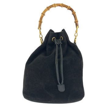 Gucci Handbag 001 2040 1657 Suede, Leather Black Bamboo Women