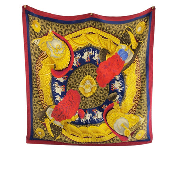 Hermes Scarf Silk Red Multicolor Carre90 Casques Plumets Women