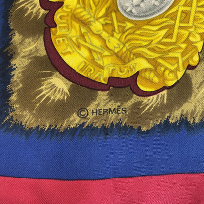 Hermes Scarf Silk Red Multicolor Carre90 Casques Plumets Women