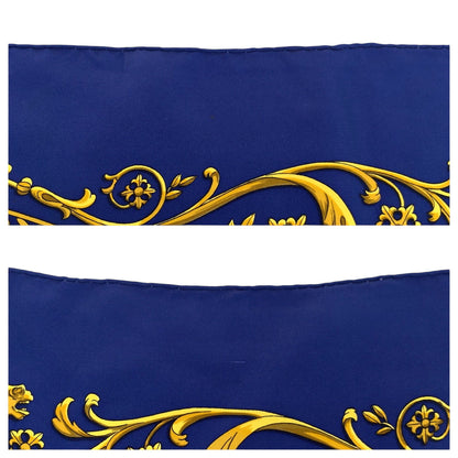 Hermes Scarf Silk Blue Multicolor Large Format Calfskin Carre90 La Promenade De Longchamps Women