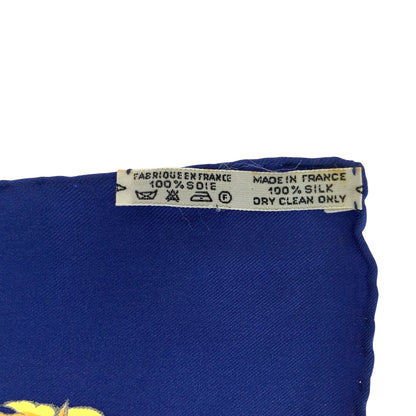 Hermes Scarf Silk Blue Multicolor Large Format Calfskin Carre90 La Promenade De Longchamps Women