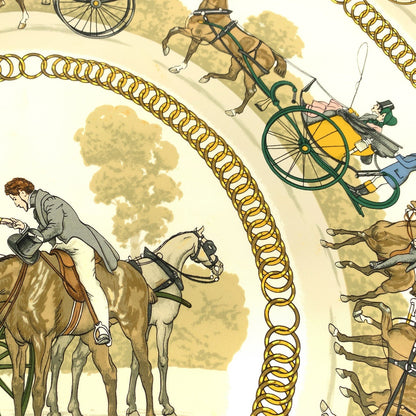 Hermes Scarf Silk Blue Multicolor Large Format Calfskin Carre90 La Promenade De Longchamps Women