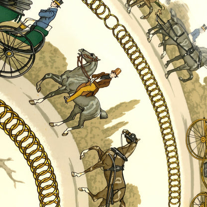 Hermes Scarf Silk Blue Multicolor Large Format Calfskin Carre90 La Promenade De Longchamps Women