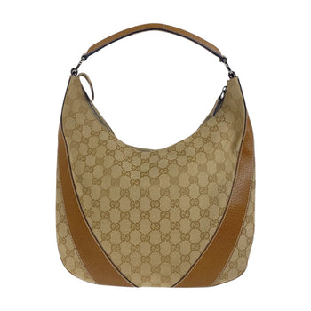 Gucci Shoulder Bag 124357 Gg Canvas, Leather Beige Brown Silvermetal Shoulder Bag Hobo Women