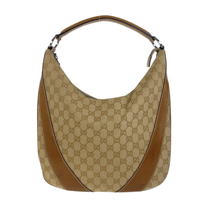 Gucci Shoulder Bag 124357 Gg Canvas, Leather Beige Brown Silvermetal Shoulder Bag Hobo Women