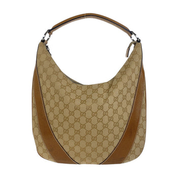 Gucci Shoulder Bag 124357 Gg Canvas, Leather Beige Brown Silvermetal Shoulder Bag Hobo Women