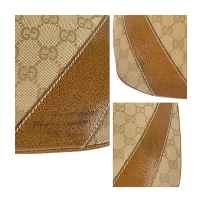 Gucci Shoulder Bag 124357 Gg Canvas, Leather Beige Brown Silvermetal Shoulder Bag Hobo Women