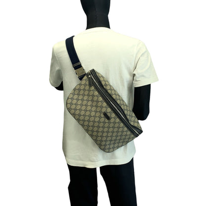 Gucci Shoulder Bag 211110 Gg Supreme Canvas Beige Navy Silvermetal Shoulder Bag Bum Bag Sling Bag