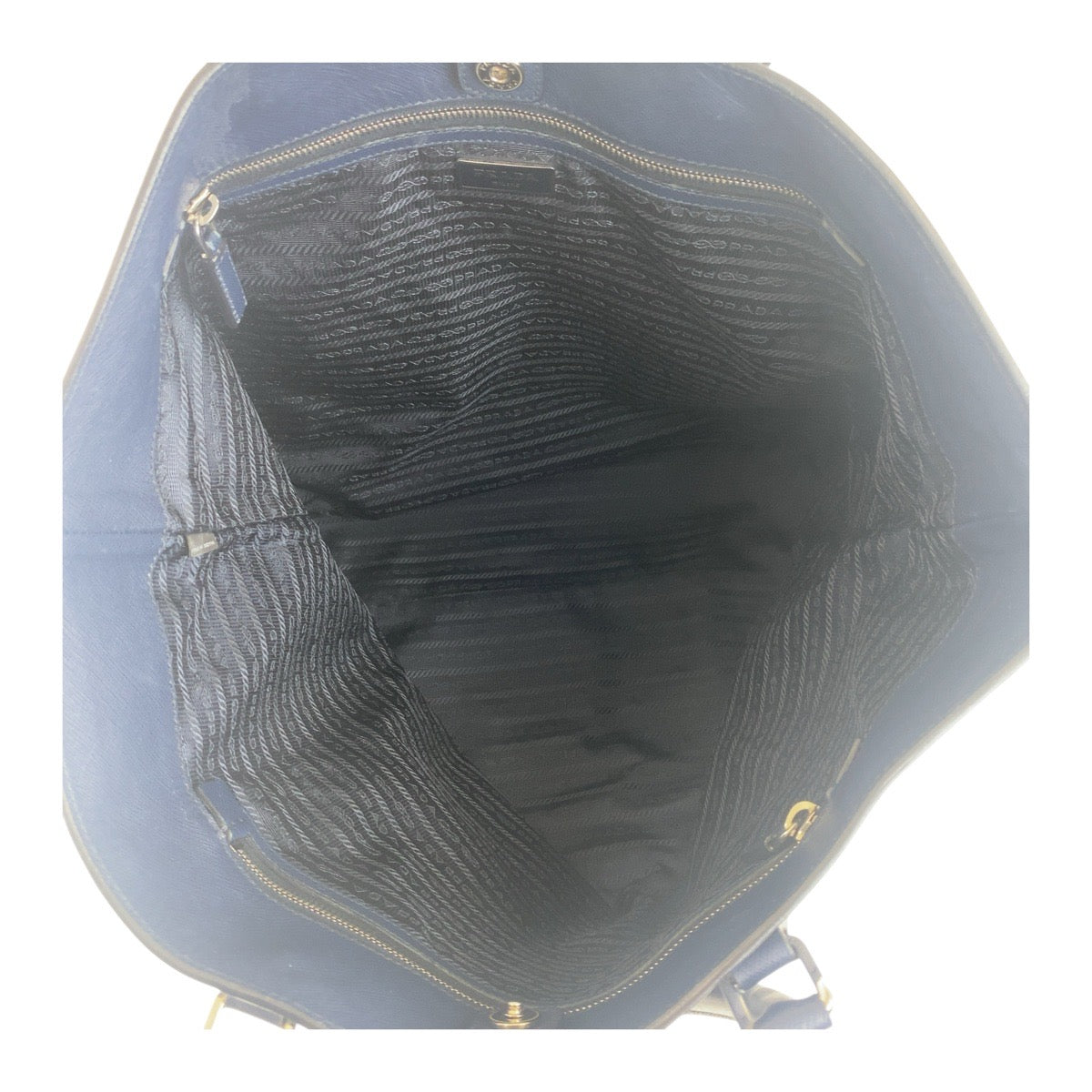 Prada Tote Bag 7B Leather Navy Silvermetal Tote Bag Handbag Safiano Triangle With Logo Mens