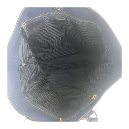 Prada Tote Bag 7B Leather Navy Silvermetal Tote Bag Handbag Safiano Triangle With Logo Mens