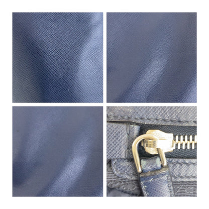 Prada Tote Bag 7B Leather Navy Silvermetal Tote Bag Handbag Safiano Triangle With Logo Mens
