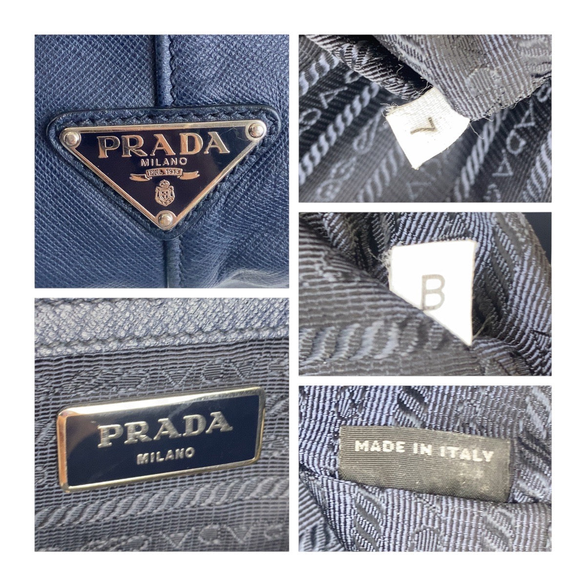 Prada Tote Bag 7B Leather Navy Silvermetal Tote Bag Handbag Safiano Triangle With Logo Mens