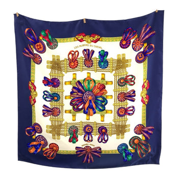Hermes Scarf Silk Blue Multicolor Les Rubans Du Cheval Carre90