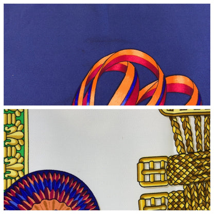 Hermes Scarf Silk Blue Multicolor Les Rubans Du Cheval Carre90