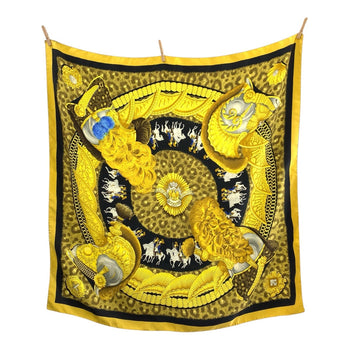 Hermes Scarf Silk Yellow Black Casques Et Plumets Carre90