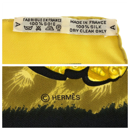Hermes Scarf Silk Yellow Black Casques Et Plumets Carre90