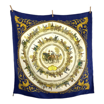 Hermes Scarf Silk Blue Multicolor La Promenade De Longchamps Carre90