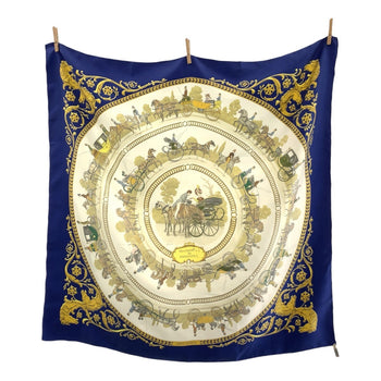 Hermes Scarf Silk Blue Multicolor La Promenade De Longchamps Carre90