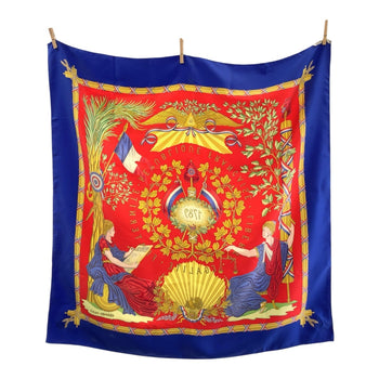 Hermes Scarf Silk Red Blue Multi Color 1789 Liberte Egalite Fraternite Republiq Carre90