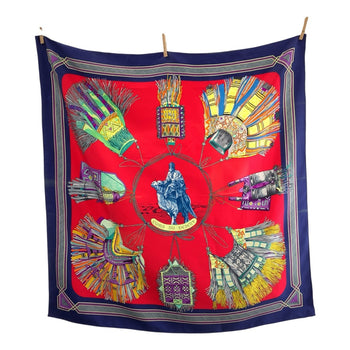 Hermes Scarf Silk Red Blue Multi Color Scarf Large Scarf Cuirs Du Desert Carre90 Women
