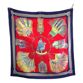 Hermes Scarf Silk Red Blue Multi Color Scarf Large Scarf Cuirs Du Desert Carre90 Women