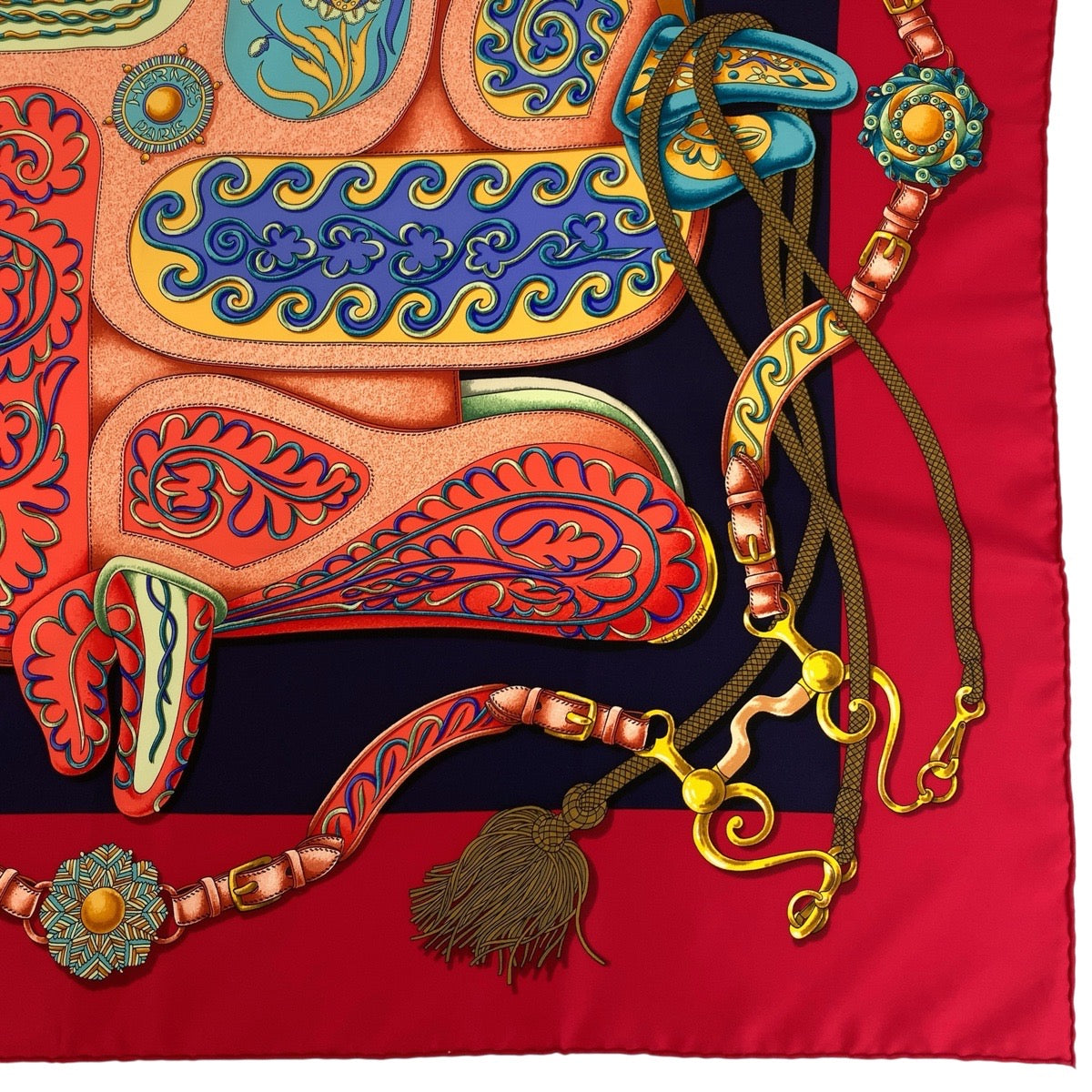Hermes Scarf Silk Red Multicolor Scarf Large Scarf Festival Carre90 Women