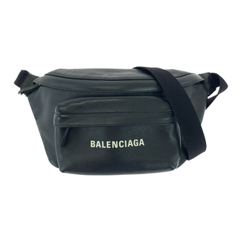 Balenciaga Sling Bag 552376 Leather Black Sling Bag Waist Bag Unisex Every Day Logo Print Mens
