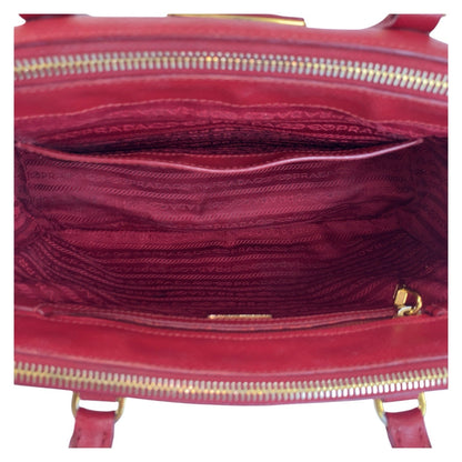 Prada Handbag Leather Red Gold Metal Handbag Tote Bag Safiano Galleria Women