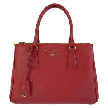 Prada Handbag Leather Red Gold Metal Handbag Tote Bag Safiano Galleria Women