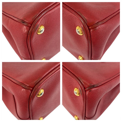 Prada Handbag Leather Red Gold Metal Handbag Tote Bag Safiano Galleria Women