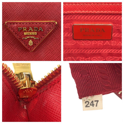 Prada Handbag Leather Red Gold Metal Handbag Tote Bag Safiano Galleria Women