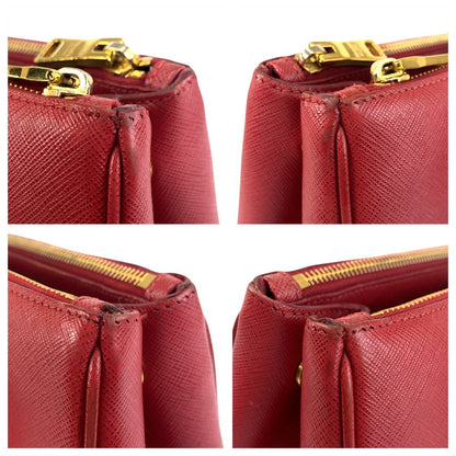 Prada Handbag Leather Red Gold Metal Handbag Tote Bag Safiano Galleria Women