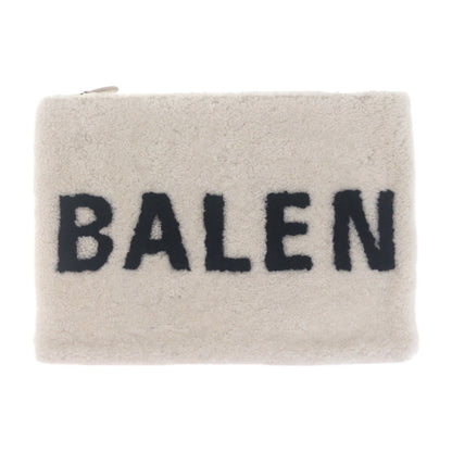 Balenciaga Clutch Bag 492681 Mouton White Silvermetal Clutch Bag Unisex Shearing Logo Mens