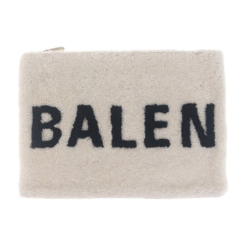 Balenciaga Clutch Bag 492681 Mouton White Silvermetal Clutch Bag Unisex Shearing Logo Mens
