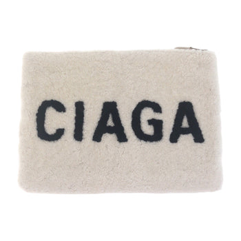Balenciaga Clutch Bag 492681 Mouton White Silvermetal Clutch Bag Unisex Shearing Logo Mens