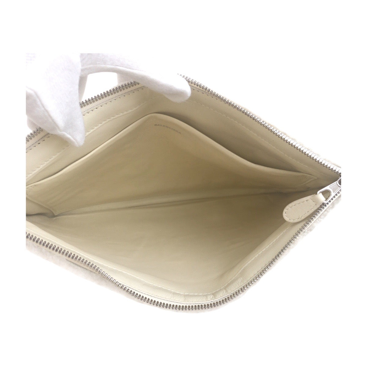 Balenciaga Clutch Bag 492681 Mouton White Silvermetal Clutch Bag Unisex Shearing Logo Mens