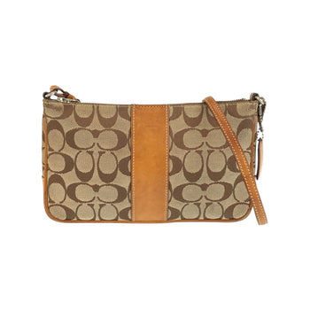 Coach Shoulder Bag 6338 Canvas, Leather Beige Camel Shoulder Bag Pochette Signature Slim Demi Zip