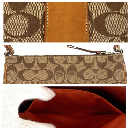 Coach Shoulder Bag 6338 Canvas, Leather Beige Camel Shoulder Bag Pochette Signature Slim Demi Zip
